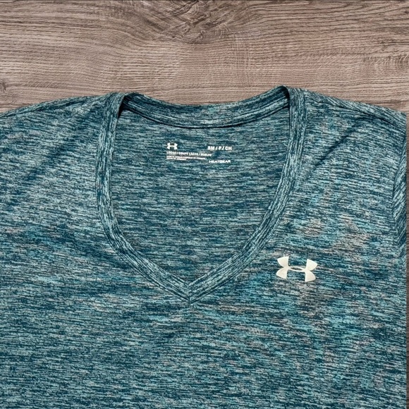 Under Armour Small Women's HeatGear Activewear Performance Teal V-Neck Tee - Picture 2 of 3